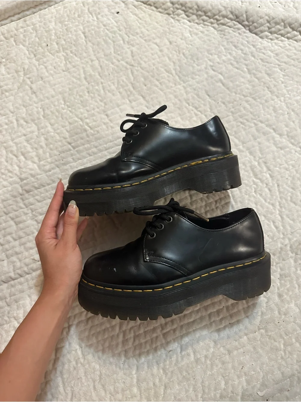 Platform Doc Martens Lace-Up Shoes with Yellow Stitching